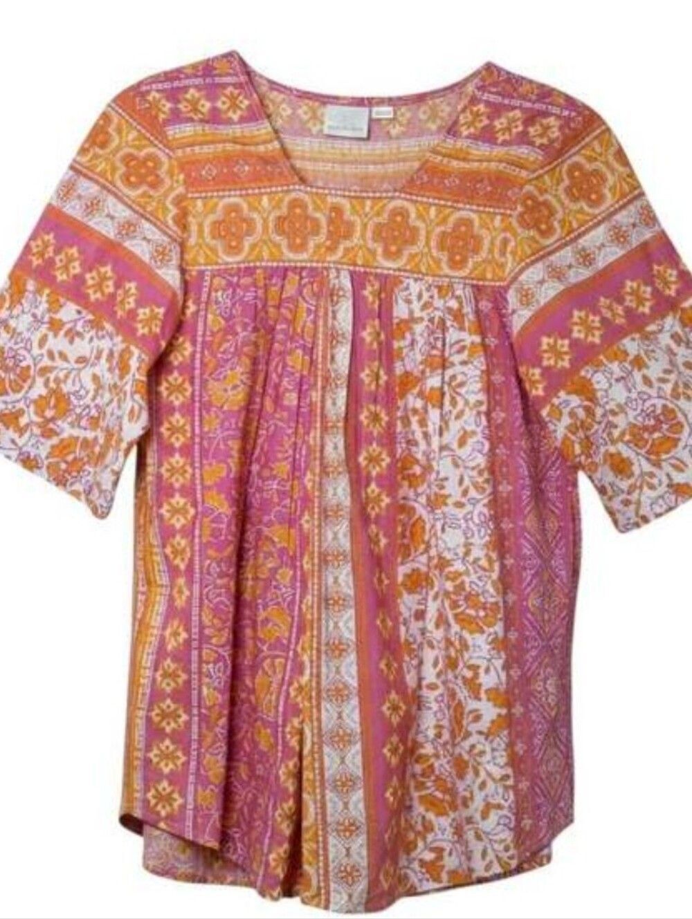 NEW Vermont Country Store Blouse Cotton Coral Pink Orange Top Short Sleeve 3X
